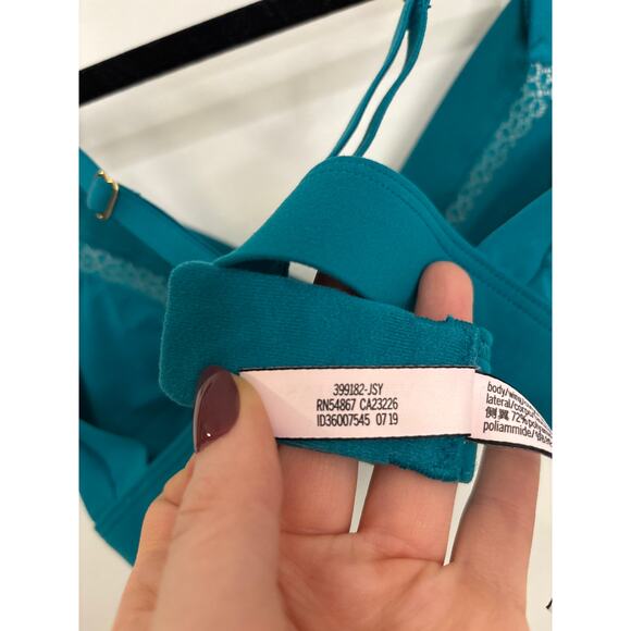 Victoria's Secret Bralette Womens Medium Teal Incredible Lace Triangle Plunge - Picture 4 of 5